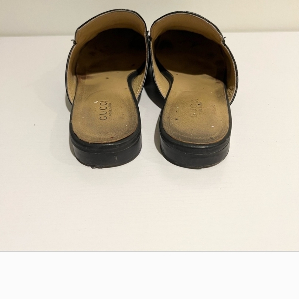 Gucci - Princetown Black and Gold Leather Loafers Mules Size 40 - Picture 7 of 8